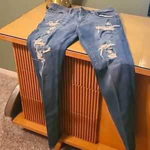 Men's Hollister Super Skinny 32W 34L blue jeans distressed